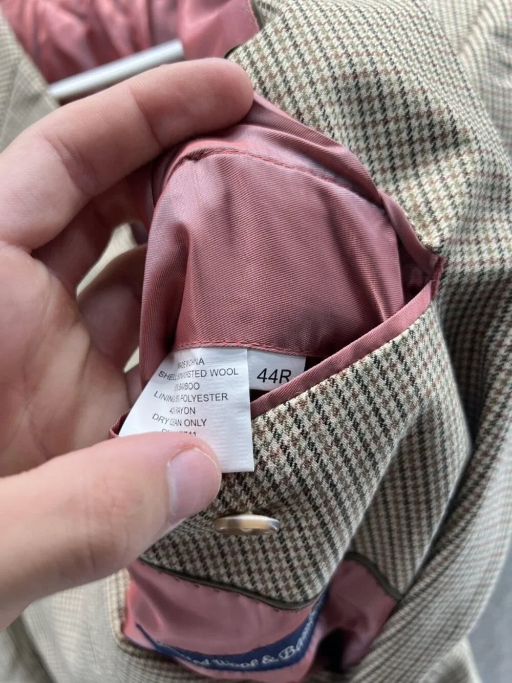 Alan Flusser Blazer Mens 44R Beige Check Wool Sport Coat Jacket Business Casual